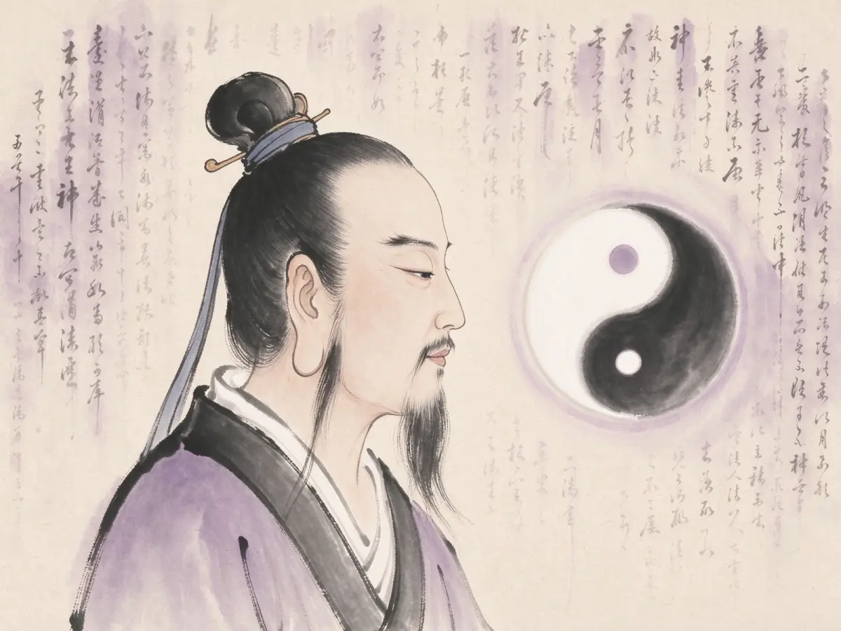 Ink-style illustration of a Taoist figure with taiji