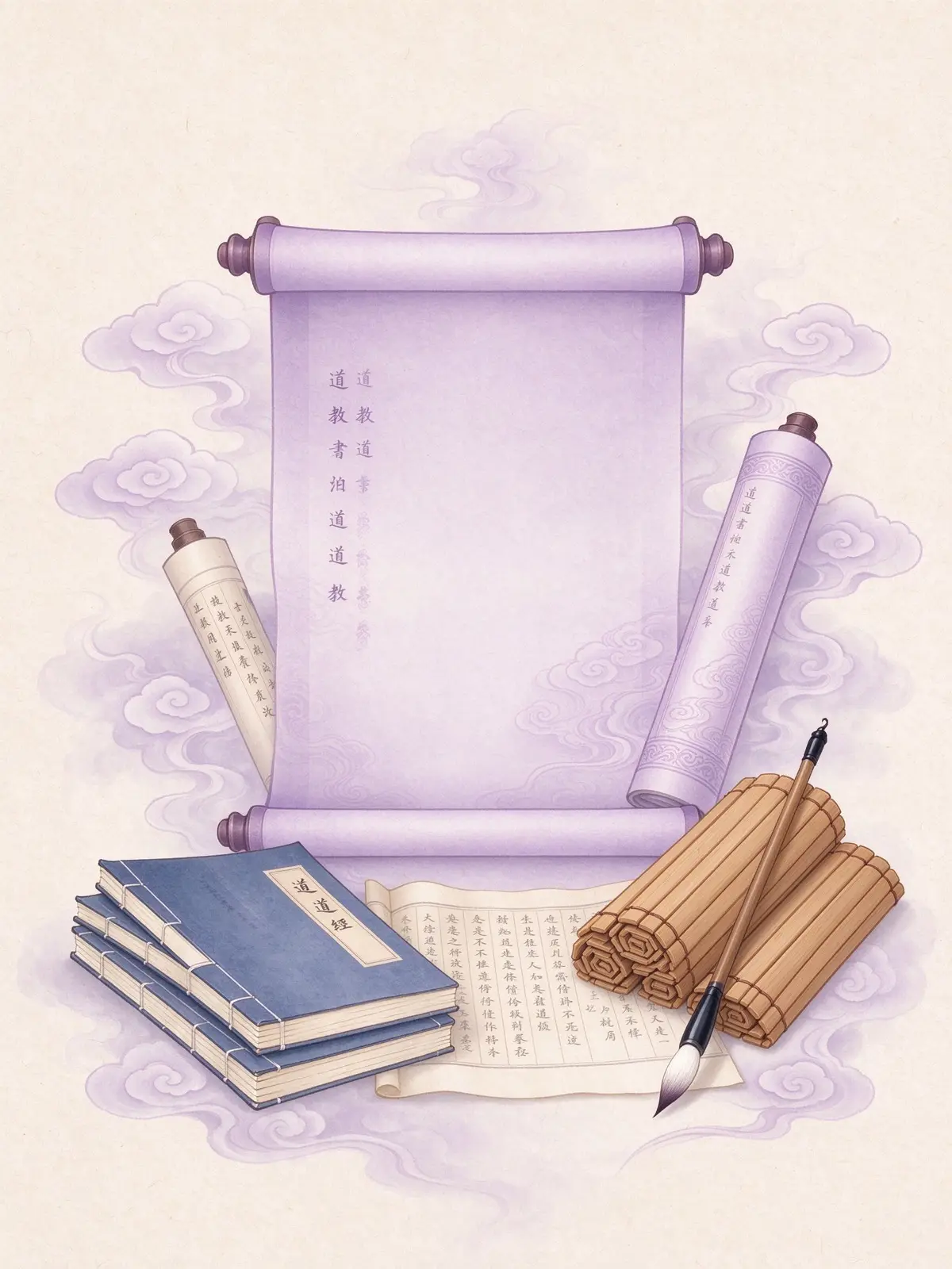 Decorative illustration of Taoist scrolls
